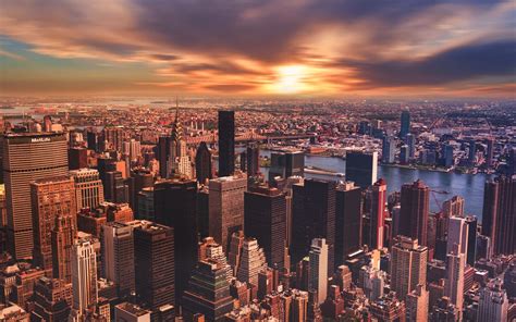 Download Wallpaper 1680x1050 New York Skyscrapers Sunset Metropolis