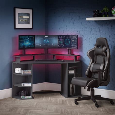 Orbit Grey Wooden Corner Gaming Desk Happy Beds