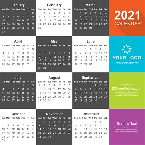 Free Free 2021 Colorful Calendar