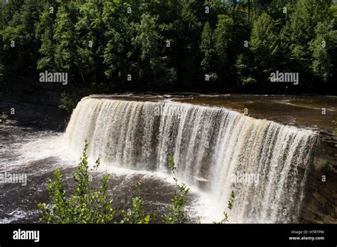 Big Waterfall Tahquamenon Falls In Upper Peninsula Michigan Stock