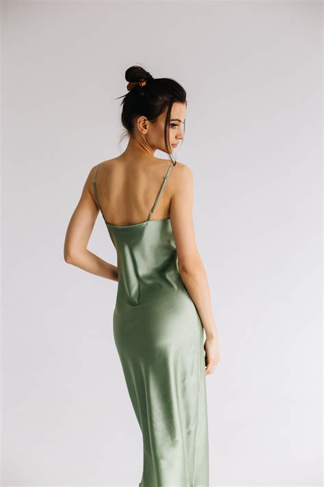 Silk Slip Dress Midi Bias Cut Silk Bridesmaid Dress Sage Green Etsy Uk