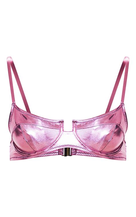 Pink Metallic Underwired Bikini Top Prettylittlething Ksa