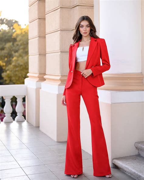 Red Bell Bottom Pants Suit Set With Red Blazer Puffed Sleeve Etsy
