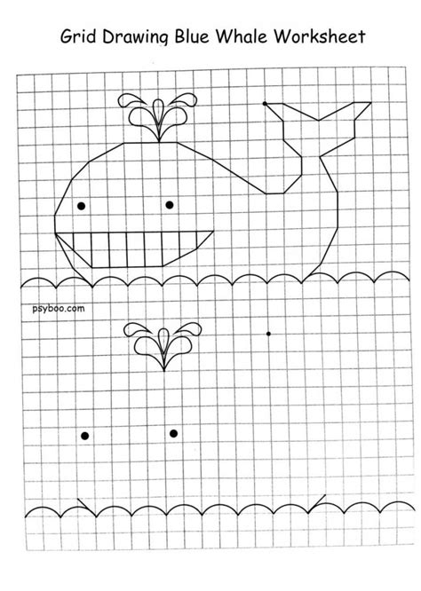 Grid Drawing Blue Whale Worksheet For Kids ⋆ Pdf Printables Free