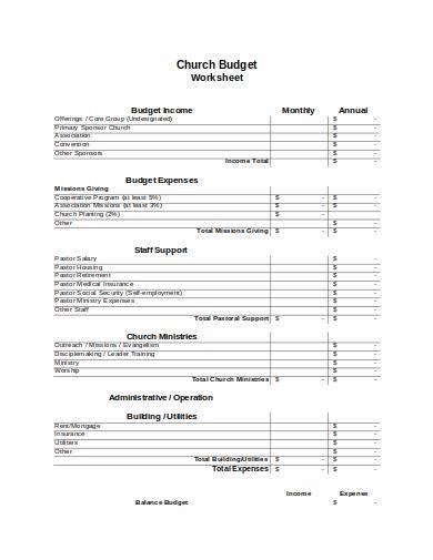 Free 9 Church Budget Worksheet Samples In Pdf Excel