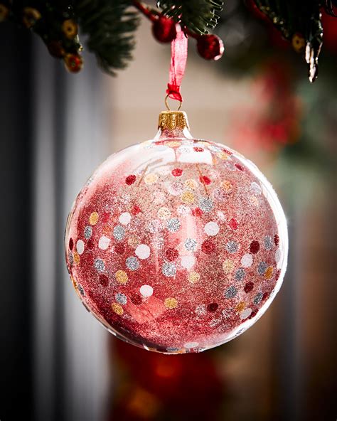 Clear Ball Christmas Ornament W Glitter Dots Red Neiman Marcus