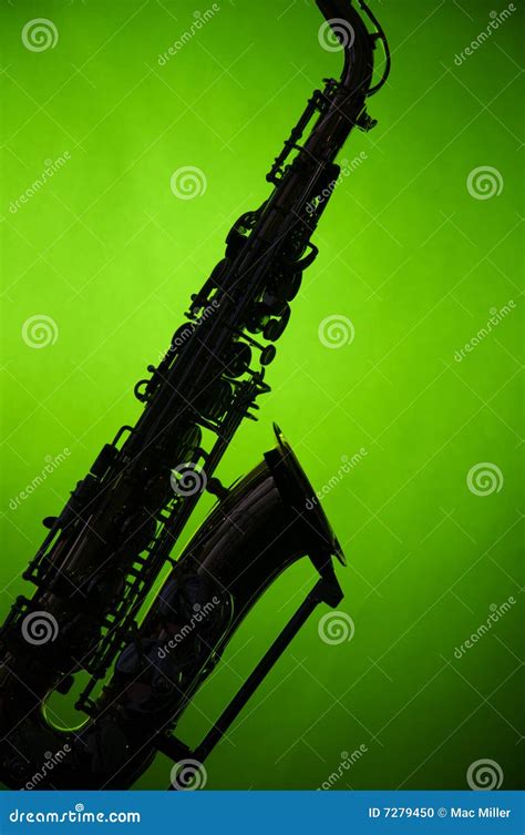 Saxophone In Silhouette On Green Stock Photo Image Of Silhouette