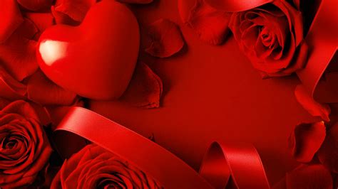 Wallpaper Valentines Day Heart Rose Red Ribbon Romantic Love