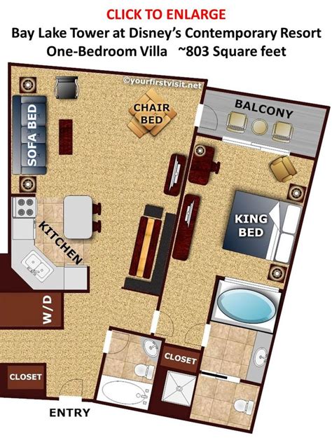 A Floor Plan For A Disneys Contemporary Resort With One Bedroom And