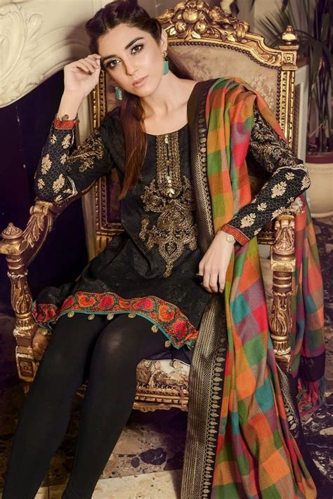 Maria B Black Linen Suit With Embroidered Shalwar Kameez And Pashmina