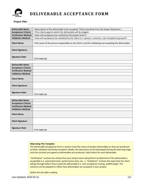 Project Acceptance Form Template