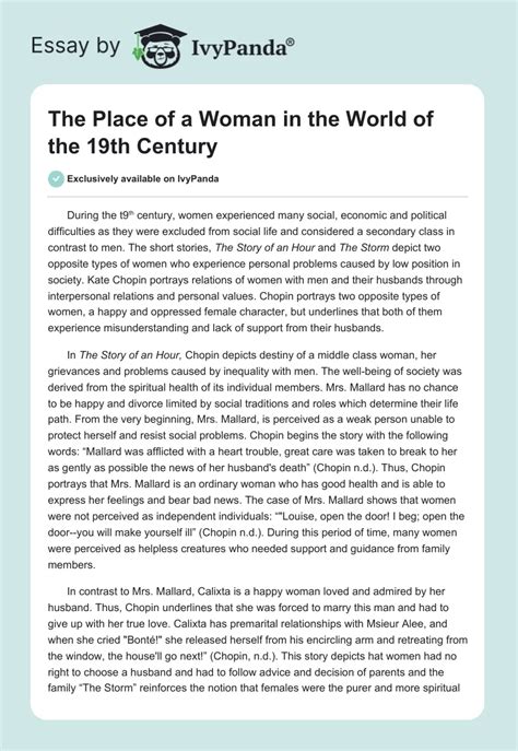the place of a woman in the world of the 19th century 599 words essay example