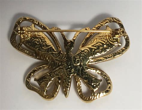 Vintage Gold Tone Butterfly Pin With Rhinestones And Faux Etsy