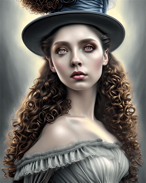 amazing hyper realistic detail victorian long curly haired woman fantasy style realistic top hat