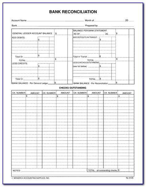 Bank Reconciliation Worksheet Pdf