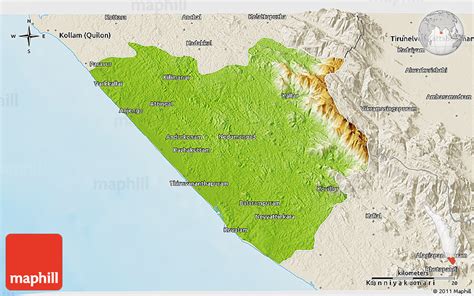 The interactive map makes it easy to navigate around the globe. Physical 3D Map of Thiruvananthapuram (Triv), shaded ...