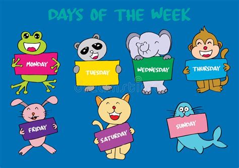 Days Of Week With Children Cartoon Style Stock Illustration