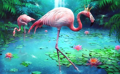 Flamingo Sanctuary Lovely Water Sanctuary Waterfall Digital Flamingos Hd Wallpaper Peakpx