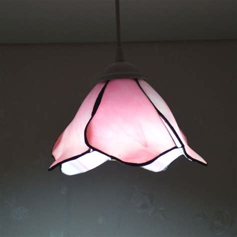 Pink Lotus Flower Tiffany Pendant Light Stained Glass Lampshade Country