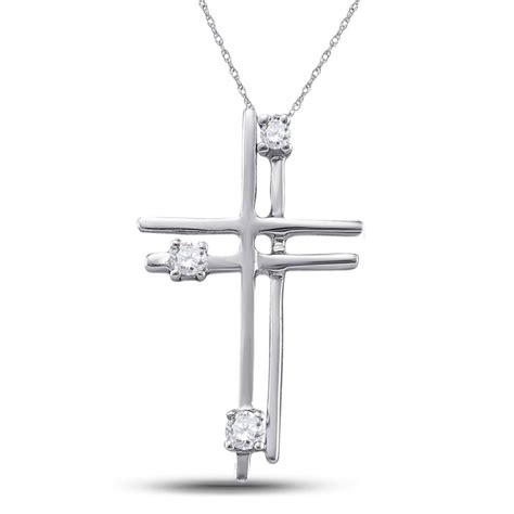 K White Gold Womens Round Diamond Layered Cross Pendant Cttw Ebay