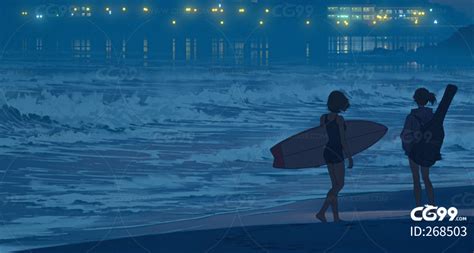 傍晚 海边 海浪 两个女孩 冲浪板 高清4kcg电脑壁纸 cg资源免费下载 cg99