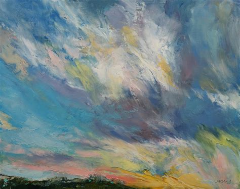 Next, brush the paint onto your canvas in light, gentle strokes where you want your clouds to be. Clouds at Sunset Painting by Michael Creese