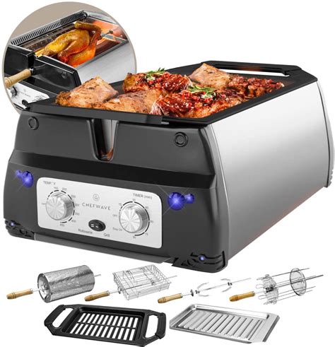 Smokeless Indoor Electric Grill And Rotisserie 5 In 1 Non Stick