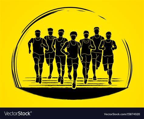 marathon runners group people running men run vector image