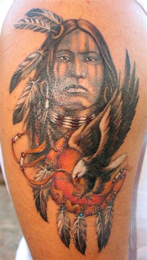 See more ideas about indian tattoo, tattoos, native american tattoos. Indian with amulets and eagle tattoo on half sleeve ...