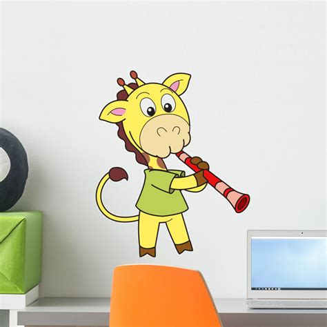Cartoon Giraffe Playing Clarinet Wall Decal Wallmonkeys