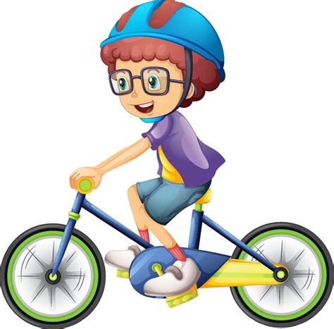 A Boy Cartoon Character Wearing Helmet Riding A Bicycle Vector