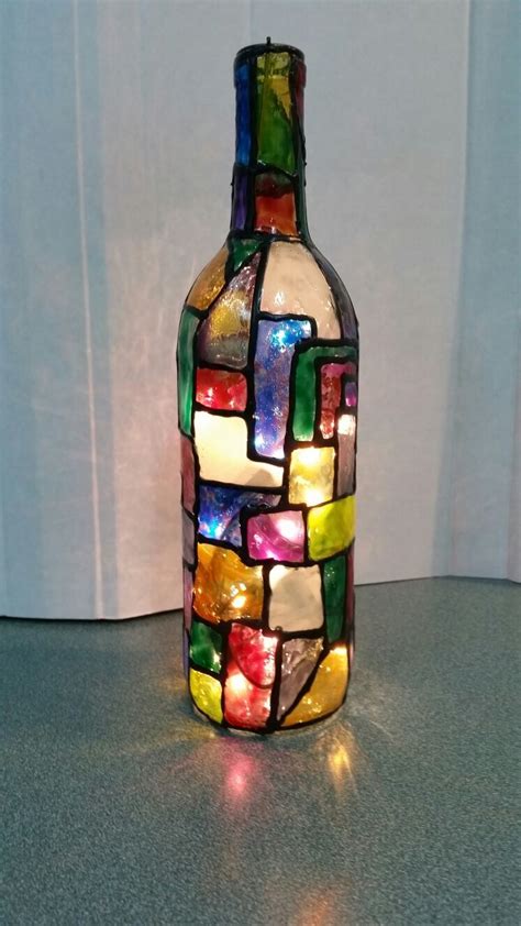 Stained Glass Look With Lights Glass Bottle Crafts Painted Wine Bottles Painted Glass Bottles