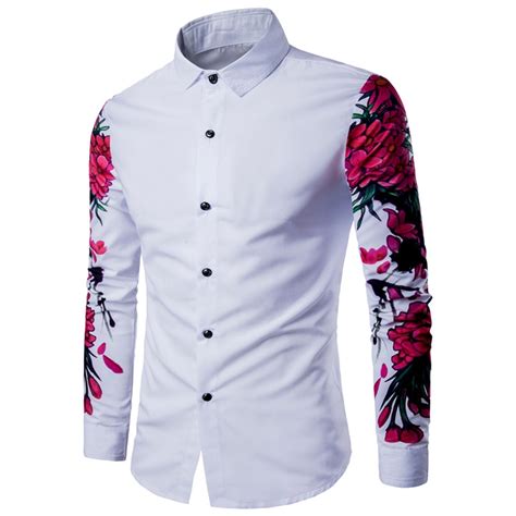 2017 New Arrival Man Shirt Pattern Design Long Sleeve Floral Flowers