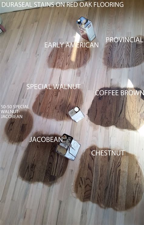 The best compliment would be to use the same red oak and then use a different colored stain. Duraseal Stain on Red Oak Wood Flooring. Chestnut, Jacobean, Coffee Brown, Special Walnut ...