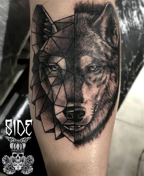 Pourquoi se tatouer le tatouage tête de loup mandala de nos jours ? tête de loup mi réaliste mi origami - Studio de piercing ...
