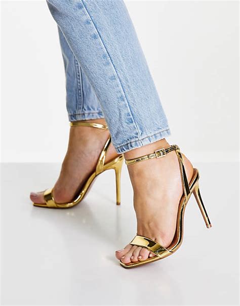 Asos Design Neva Barely There Heeled Sandals In Gold Asos