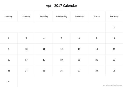 April 2017 Printable Calendar Template Pdf Calendars Pdf Image