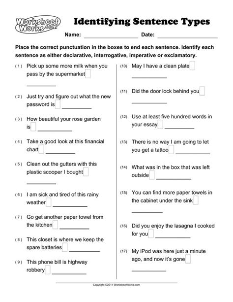 12 Identifying Sentence Types Worksheet Works Types Of Sentences