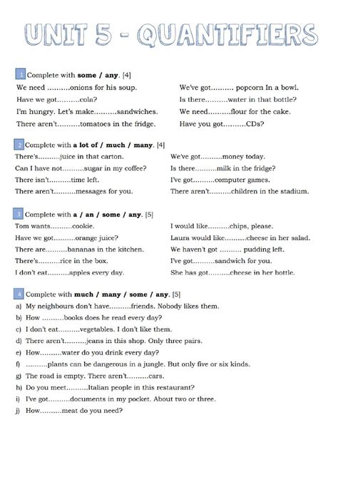 Quantifiers Some Any Much Many A Lot Of Worksheet Hello English