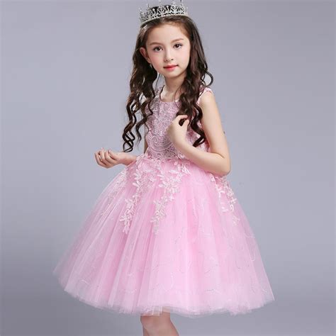 Top 2017 Girls Lace Flower Princess Dress Baby Pink Clothes Bow Frocks