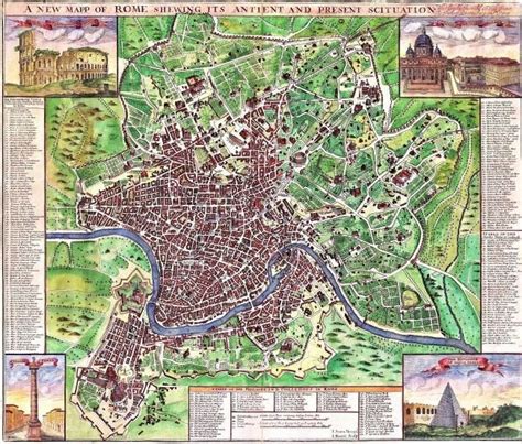 Rome Ancient Antique Historic Map Detailed Vibrant Colors