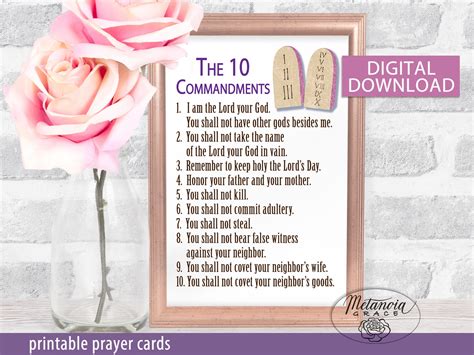 The Ten Commandments Prayer Card Printable Card 10 Etsy Uk