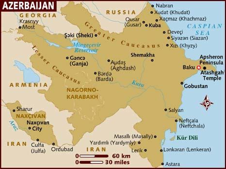 Azerbaijan is a country of 8,303,512 inhabitants, with an area of 86,600 km2, its capital is baku and above you have a geopolitical map of azerbaijan with a precise legend on its biggest cities, its road. Map of Azerbaijan