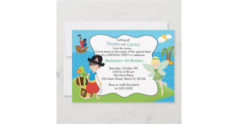 Pirate Fairy Pixie Kids Birthday Party Invitation Zazzle