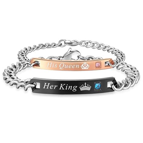 Her King His Queen Couple Crown Charm Bracelets Blazemall
