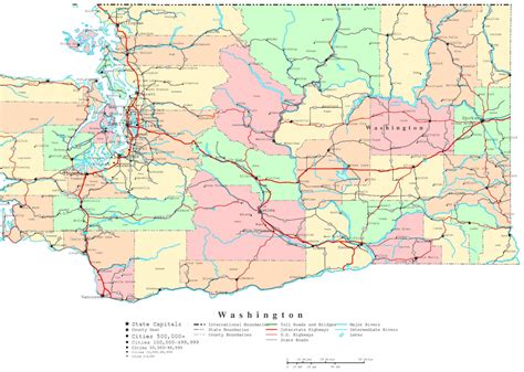 Washington State Wall Map Large Print Poster Etsy With Printable Map