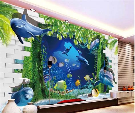 3d Wallpaper For Room 3d Three Dimensional Underwater World Dolphin
