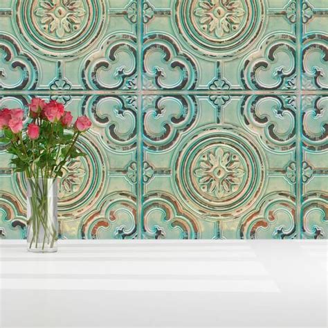 Faux Teal Ceiling Tile Removeable Wallpaper Peel And Stick Etsy In