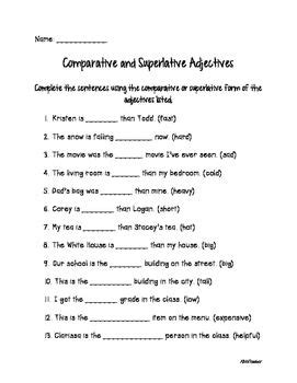 Comparatives and superlatives worksheet for intermediate. Comparative and Superlative Adjectives Worksheet ...