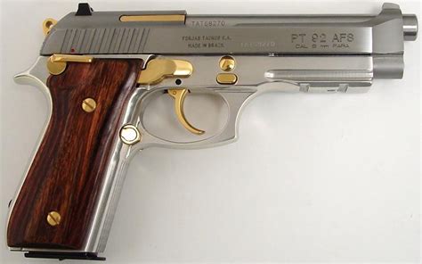 Taurus Pt92 Afs 9mm Para Caliber Pistol Stainless With Gold Accents